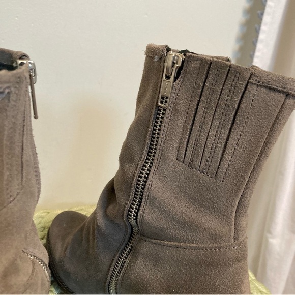 Jeffrey Campbell Slouch Ruched Oiled Gray Suede Block Heel Boots - Picture 7 of 10